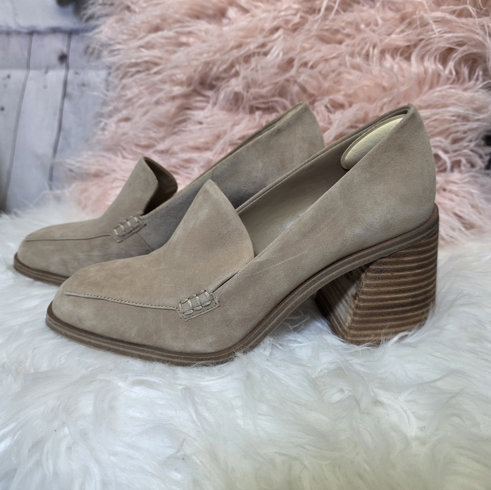 Vince Camuto Celsi Suede Block Heel Loafers - Tan